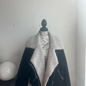 Women's Black and Cream Shearling Jacket